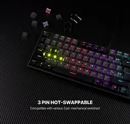 Клавіатура механічна ігрова з підсвіткою Fantech ATOM MK-886 Black-Grey, Blue switch, Eng/Укр/Рус - мініатюра 4