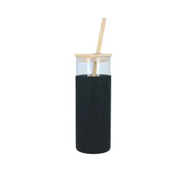 Скляна пляшка OldBro Tumbler з бамбуковою трубочкою Black 550 мл - мініатюра 2