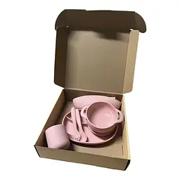 Набір силіконового посуду для першого прикорму дітей, 6 предметів, Pink - мініатюра 2