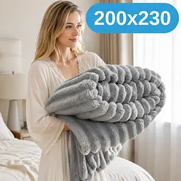 М'який двосторонній плюшевий хутряний плед Solve сірий 200 x 230 см (KT9001025) - мініатюра 2