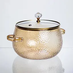 Каструля скляна Yiwu HP-34-104 2.5 л, 16 см, жароміцна для плити, боросилікатне скло, бежева