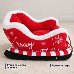 Лежанка для котів та собак у вигляді саней новорічний плюшевий килимок - мініатюра 4