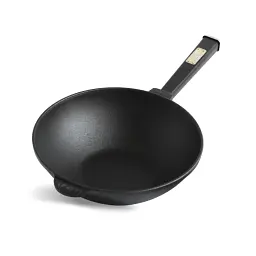 Сковорода Brizoll Wok чавунна з дерев'яною ручкою Black з кришкою 26 см (W26HP1-1) - мініатюра 4