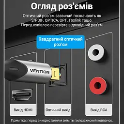 Оптичний аудіокабель Vention 1 м тослінк Toslink штекер на Toslink штекер S/PDIF звук 5.1 за підтримки формату джерелом та аудіосистемою підтримка Dolby DTS PCM бавовняне обплетення сірий (BAVHF) - мініатюра 2