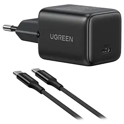 Зарядний пристрій Ugreen USB-C PD 30 Вт GaN + кабель USB-C — USB-C чорний (65012)