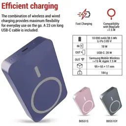 Батарея універсальна EMOS 10000mAh WI1046, 20W, Wireless, blue (B0551BL) - мініатюра 12