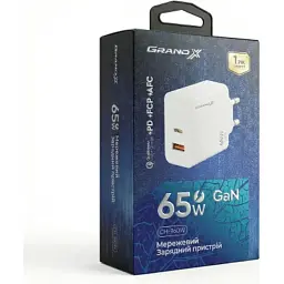 Зарядний пристрій Grand-X GaN 1xUSB-C + 1xUSB 65W PD3.0 QC4.0 AFC SCP FCP white (CH-960W) - мініатюра 5