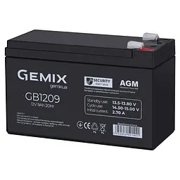 Батарея для ДБЖ 12В 9Ач Gemix GB1209, 94х65х151 мм - мініатюра 2