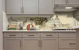 Вініловий кухонний фартух Happy Pocket Карнавальна Маска наклейка кухні Венеція гондола Люди Бежевий Z181742 - мініатюра 3