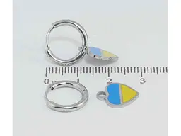 Сережки Xuping TTM Stainless Steel колір Родій підвіски на колечках "Сердечки Патріотичні жовто- блакитні" (169102) - мініатюра 2