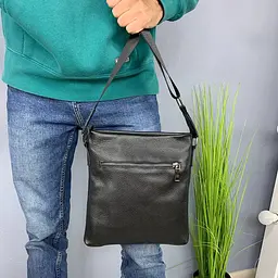 Сумка чоловіча шкіряна Handycover S105 чорна з 2 кишенями - мініатюра 7