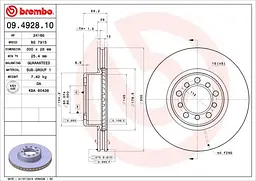 Диск гальмівний передній вентильований Mercedes S-class 79-91р Brembo (09.4928.10) - мініатюра 2