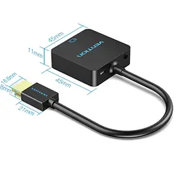 Перехідник HDMI M -> VGA F, 1080P 60Hz, 3,5мм Micro USB (F) powered, кабель 0,15м Vention чорний - мініатюра 4