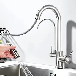 Змішувач для кухні з підключенням до фільтру води та висувним виливом Rea Eco Fresh brushed nickel (REA-B7563) - мініатюра 3