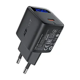 Зарядний пристрій Acefast USB-C 20W GaN with digital display black (6974316284413)