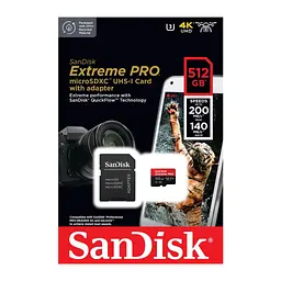 Карта пам'яті SanDisk 512 GB microSDXC UHS-I U3 Extreme Pro+SD Adapter (SDSQXCD-512G-GN6MA) - мініатюра 4