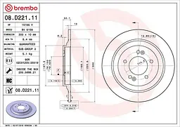 Диск тормозной задний невентилированный Kia Optima IV, Niro I, Soul III, 15-25г Brembo ( 08.D221.11 )