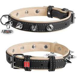 Нашийник для собак Waudog Soft, шкіряний, з шипами, з QR паспортом, 46-60х3,5 см, чорний - мініатюра 3