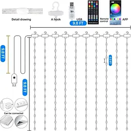 Розумна гірлянда-штора SunLamp 3Мх3М RGB інтелектуальне програмування управління додатком Control Smart APP - мініатюра 2