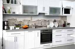 Кухонний фартух Сірий Місто вінілова наклейка для кухні ПВХ Архітектура будинку 60х200 см Happy Pocket Z181387