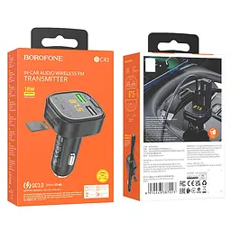 АЗП FM модулятор Borofone BC43 Flash 18W+QC3.0 (2USB-A) Black - мініатюра 6