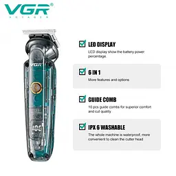 Машинка для стрижки VGR V-102 акумуляторна, для бороди та тіла, з насадками - мініатюра 3