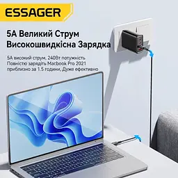 Кабель Essager Type-C – Type-C 240W Sunset, 2 м, чорний - мініатюра 5
