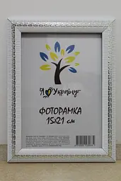 Фоторамка 15х21, біла зі срібною змійкою, 2416-015-3S, Скло + Картон