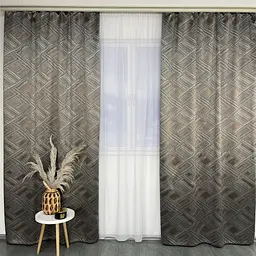 Жакардові штори "геометрія" кавового кольору 2шт. 150х270 з білим шифоновим тюлем 400х270, на тасьмі ALBO pbe0052577