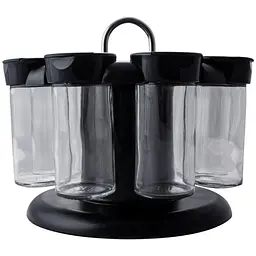 Набір ємностей для спецій Kamille на підставці 8 шт чорний