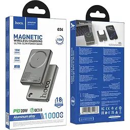 Зовнішній акумулятор Hoco Q34 Clever MagSafe 10000mAh 20W Gray (6942007644068) [147245] - мініатюра 6
