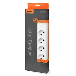 Мережевий подовжувач VIDEX ONCORD б/з 5п 2м з кнопкою White VIDEX (28797-000)