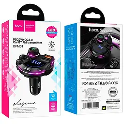 АЗП FM модулятор Hoco DFM01 Legend 20W+QC3.0 (2USB-A/1C) Black - мініатюра 6