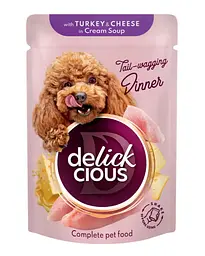 Вологий корм для собак Delickcious з індичкою та сиром у крем-супі 85 г D6211401