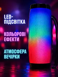 Портативна Bluetooth колонка 10 Вт з LED-підсвіткою, FM радіо, USB, AUX, microSD, PowerBank 17,9×7,3×7,3 см чорна (49676166) - мініатюра 7