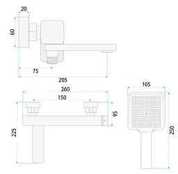 Змішувач для ванни Rea Arlo black REA-B4590 - мініатюра 5