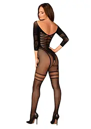 Сітчастий бодістокінг з імітацією підв’язок Obsessive Bodystocking G329 XL/XXL, black, з доступом - мініатюра 4