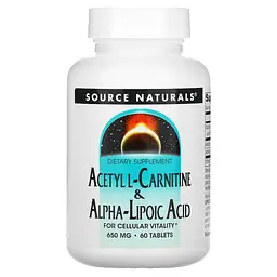 Жироспалювач Acetyl L-Carnitine & Alpha Lipoic Acid 650 mg, 60 таблеток Source Naturals fit0016614