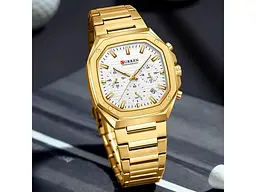 Чоловічий наручний годинник 8459 Gold-White Curren acs0031415 - мініатюра 3