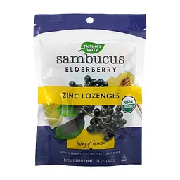 Травы Nature's Way Леденцы бузины с цинком, вкус меда и лимона, Sambucus, Zinc (NWY-12089)