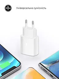 Зарядний пристрій для смартфона та планшета, AR-TA800W 25W White з портом USB-C та кабелем USB-C до USB-C у комплекті, підтримка Fast Charge, швидка зарядка для смартфонів та планшетів, ArmorStandart (ARM63804) - мініатюра 2