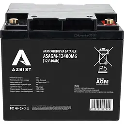Акумулятор Azbist AGM 12V (12.8V/40Ah/480Wh) (ASAGM-12400M6) [153954]