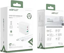 Мережевий зарядний пристрій Acefast A13 Fast Charger PD 65W 2×Type-C / 1×USB з кабелем Type-C to Type-C - White - мініатюра 5