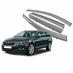 Дефлектори вікон вітровики Benke для Skoda Octavia A-7 Універсал 2017- Хром Молдинг Із Нержавіючої Сталі 3D