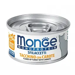 Вологий корм Monge Cat Monoprotein Adult м'ясні пластівці з індичкою та морквою для кішок 80 гр
