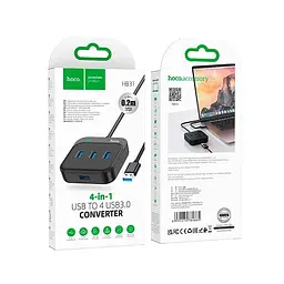 Hub адаптер Hoco Easy 4-in-1 converter HB31 (Usb to Usb3.0x4) L=0.2M - мініатюра 2