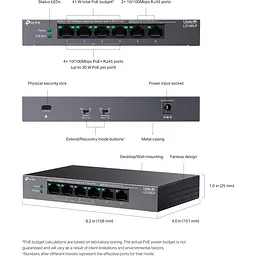 Комутатор TP-Link LiteWave LS106LP 6-Port Fast Ethernet PoE+ Black (LS106LP) - мініатюра 6