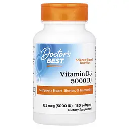 Вітамін D Vitamin D3 125 mcg 5000 IU 180 рідких капсул Doctor's Best vit0006405