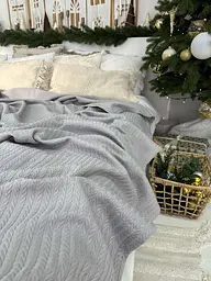 Покривало Zeintex Косичка бавовняне сіре 160х210 см - мініатюра 3