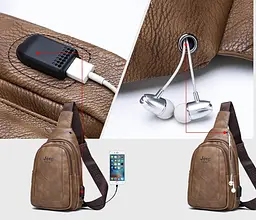 Сумка слінг чоловіча нагрудна крос-боді з портом USB Темно-коричнева (1122ТК) - мініатюра 7